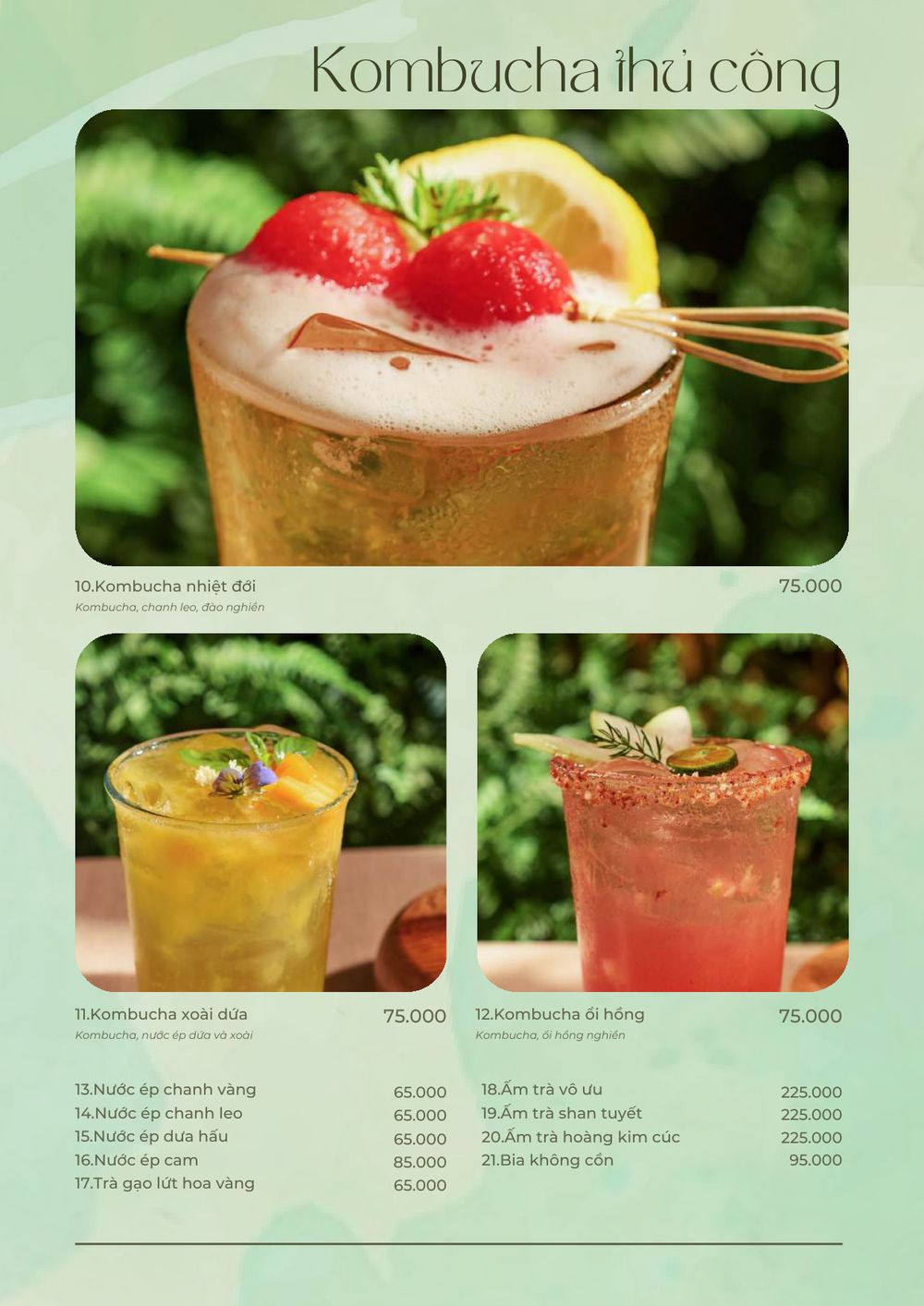 menu đồ uống